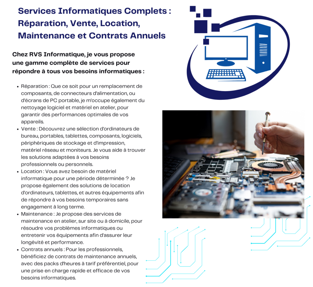 Services Informatiques Complets : Réparation, Vente, Location, Maintenance et Contrats Annuels